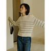 Heydress金属扣条纹针织衫女秋季一字领肌理感复古慵懒宽松上衣 商品缩略图3