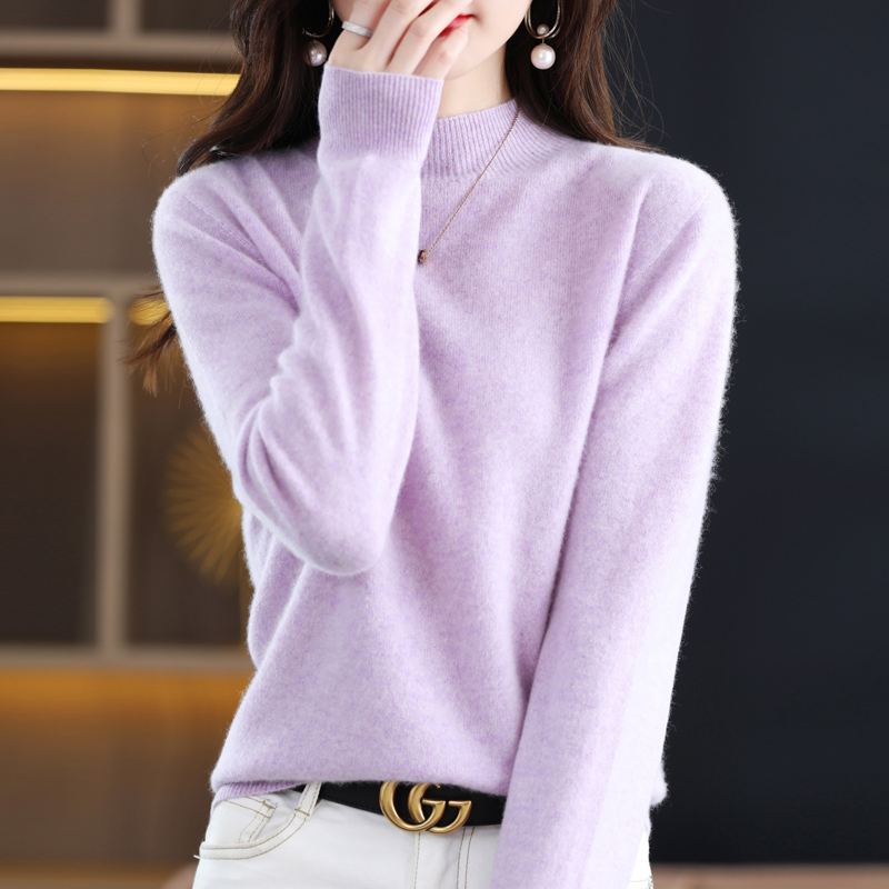 纯色V领100%羊毛衫长袖高领圆领百搭时尚打底衫FS-65