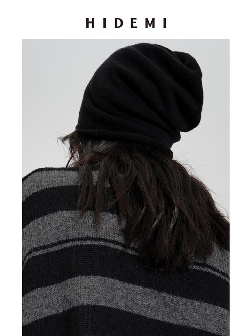 HIDEMI【辛芷蕾同款】进口美利奴羊毛极简堆堆感慵懒冷帽 黑色/摩卡灰/羊毛米/卡其酥/艺术灰 商品图8