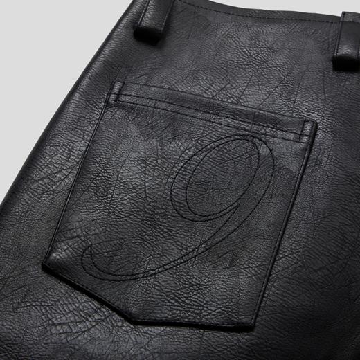 GOODBAI 916 刺绣拼接撞色串珠拉链直筒仿皮休闲裤 商品图4