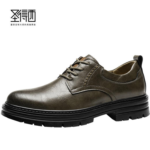 圣得西圆头系带防滑耐穿复古商务质感休闲皮鞋男2452963059 商品图0