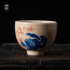 问鼎器度汝窑鹅黄青花博容杯(红竹蓝石图)（缺货）