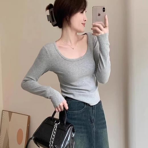 【买一送一】纯色U领收腰显瘦百搭时尚打底衫FS-64 商品图3