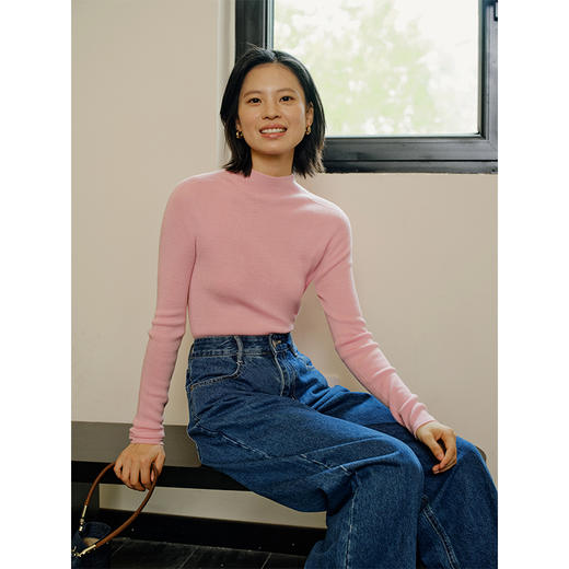 Heydress半高领羊毛针织衫女秋季无缝一体打底衫修身显瘦内搭上衣 商品图2