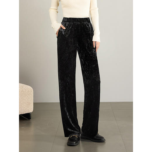 【年终特卖】熙世界【钻石绒裤】奢感丝绒直筒裤秋冬垂感休闲宽松窄版阔腿裤 商品图3