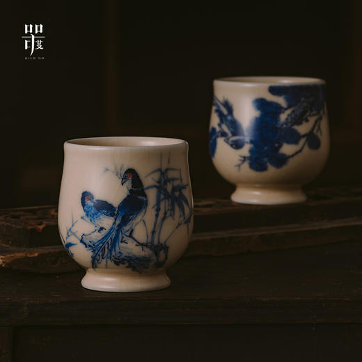 问鼎器度汝窑鹅黄青花玉金香杯（前程似锦）（松上锦鸣）（锦鸡竹石）（缺货） 商品图1