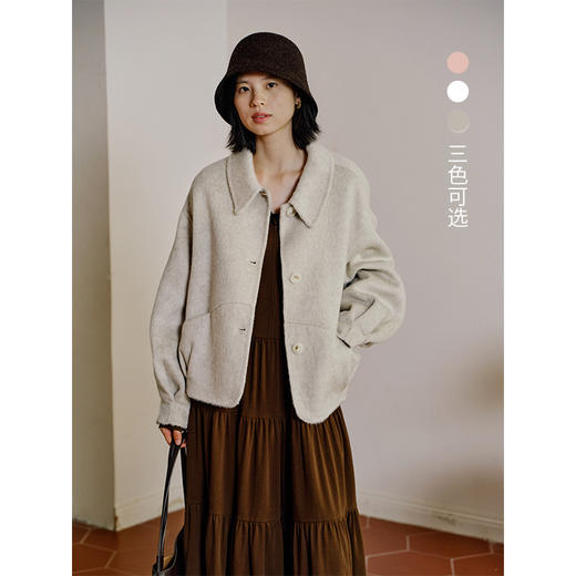 Heydress翻领毛呢外套女秋冬宽松显瘦羊毛大衣气质百搭短款双面呢 商品图0