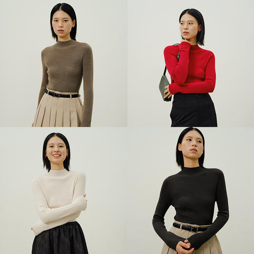 Heydress半高领羊毛针织衫女秋季无缝一体打底衫修身显瘦内搭上衣 商品图1