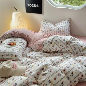 女神节！2025上新！韩系ins粉色碎花春秋水洗泡泡棉皱皱纱1.5m床单被套3四件套