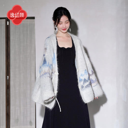 E.Beauty/逸·红颜雪影25年秋新羊驼毛落肩宽松版暖感宽松毛衣 商品图2