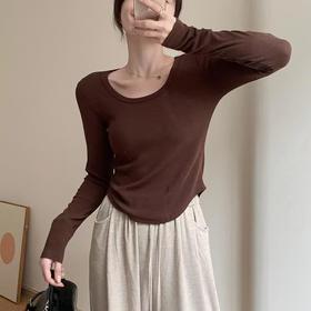 【买一送一】纯色U领收腰显瘦百搭时尚打底衫FS-64