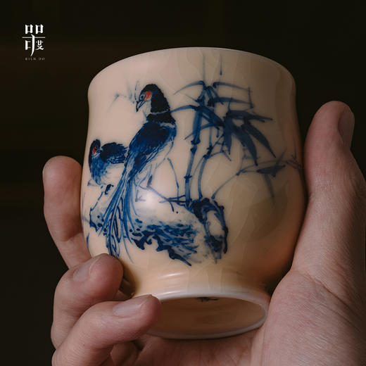 问鼎器度汝窑鹅黄青花玉金香杯（前程似锦）（松上锦鸣）（锦鸡竹石）（缺货） 商品图2