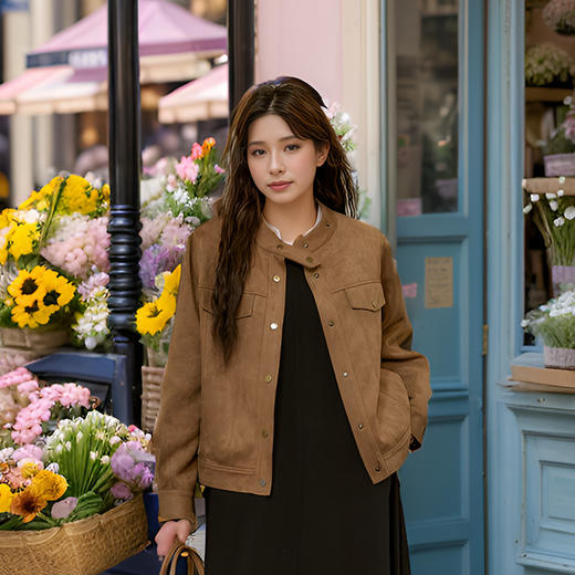 9/4奢姿大码女装2024秋冬复古皮绒小立领胖妹妹时尚百搭简约休闲外套9944326943 商品图0