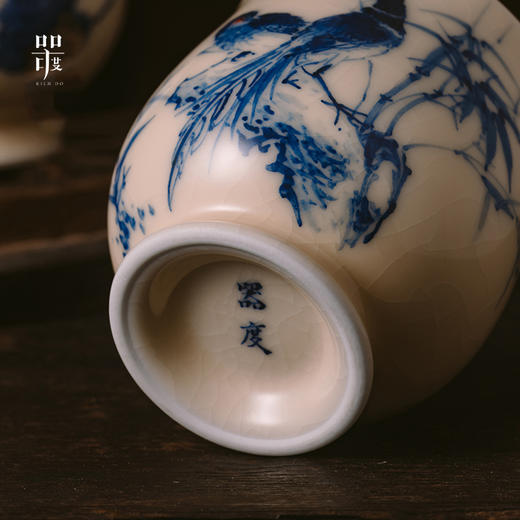 问鼎器度汝窑鹅黄青花玉金香杯（前程似锦）（松上锦鸣）（锦鸡竹石）（缺货） 商品图4