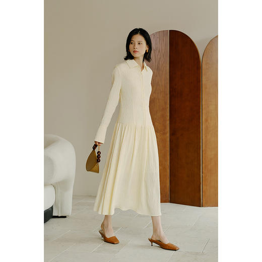 HeyDress法式衬衫连衣裙女秋季复古优雅气质肌理感修身长袖裙子 商品图1