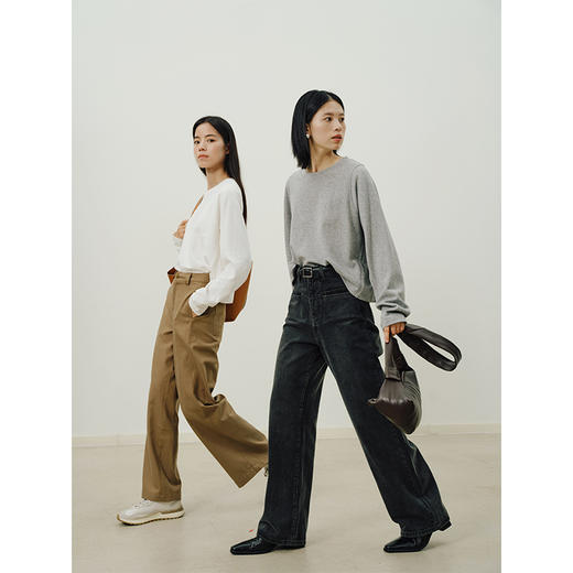 Heydress拼接弹力卫衣女秋季圆领休闲宽松简约松弛感百搭短款上衣 商品图1