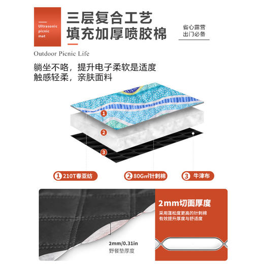 户外野餐垫超声波露营防潮垫便携式可折叠机洗野餐布加厚沙滩垫 商品图2