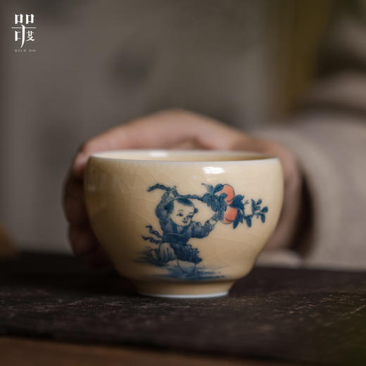 问鼎器度汝窑鹅黄青花精工款玉京杯(童子拜寿)（缺货） 商品图0