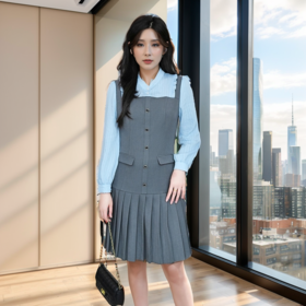 奢姿大码女装2024秋季气质小立领裙子胖妹妹拼接假两件时尚连衣裙9943890212