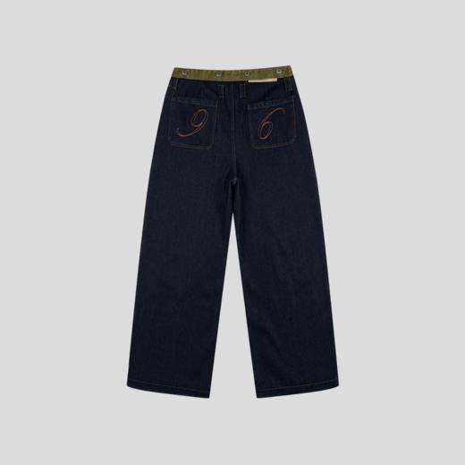 GOODBAI 916 logo绣花腰带可拆水洗撞色直筒牛仔裤 商品图4