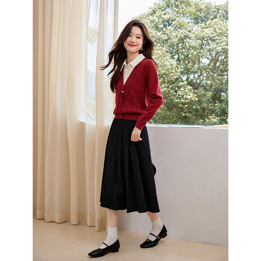 【专属特价】熙世界新中式假两件毛衣设计感小众衬衫翻领拼接打底针织衫秋冬 商品图5
