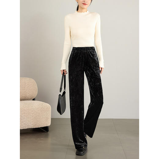 【年终特卖】熙世界【钻石绒裤】奢感丝绒直筒裤秋冬垂感休闲宽松窄版阔腿裤 商品图2