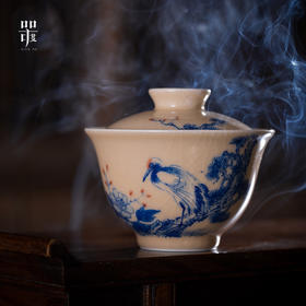 问鼎器度汝窑鹅黄青花博雅盖碗（江山如画）（牡丹松鹤）（缺货）