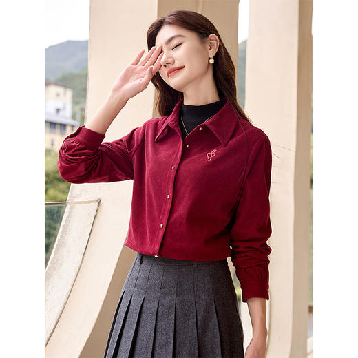 【年终特卖】熙世界复古休闲灯芯绒衬衫女秋冬2025年新款磨毛加厚长袖衬衣上衣 商品图1