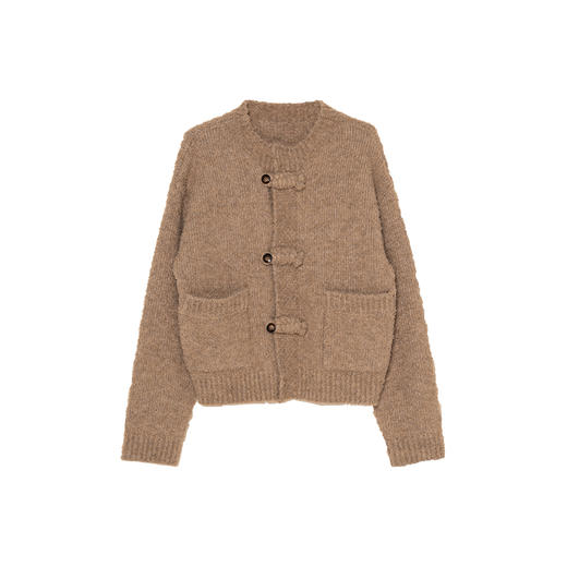 Heydress新中式盘扣针织开衫女秋冬圆领宽松毛衣复古慵懒软糯上衣 商品图4