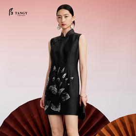 TANGY Collection天意精品2024秋冬简约复古风女士绣花连衣裙L243813