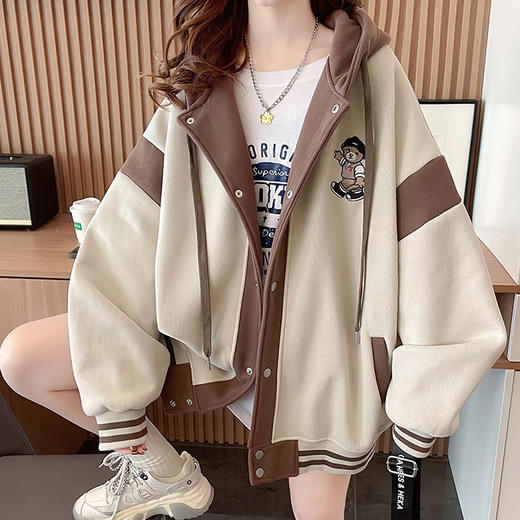 【加绒保暖长袖卫衣外套】秋冬新款 宽松休闲可爱少女外穿上衣 假两件连帽外套 商品图2