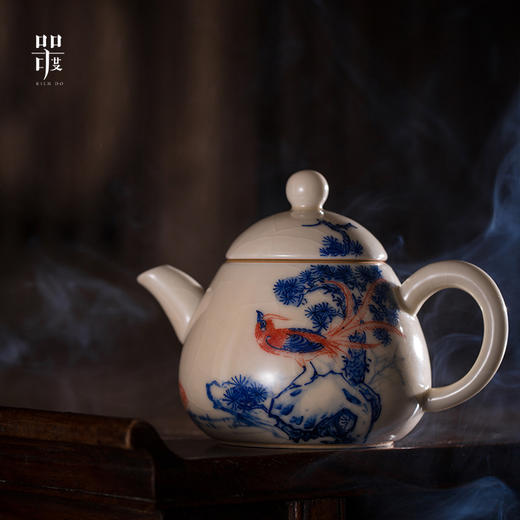 问鼎器度汝窑鹅黄青花梨形壶（松鸟图）（牡丹松鹤）（蝶恋花）（缺货） 商品图4