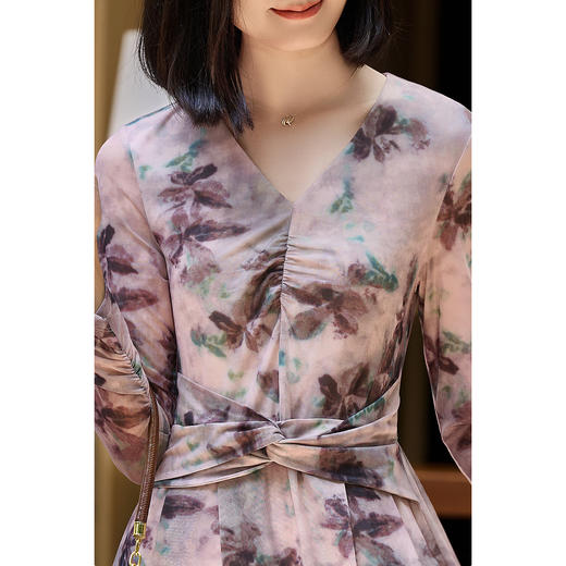 剩S/M 米思阳2026春季新款水墨晕染网纱连衣裙气质垂感显瘦茶歇裙女3705 商品图4