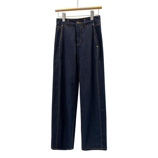 禾家活性染直筒阔腿裤2024秋季新品高腰显瘦高棉微弹牛仔裤C44108 商品图4