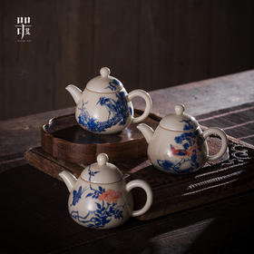 问鼎器度汝窑鹅黄青花梨形壶（松鸟图）（牡丹松鹤）（蝶恋花）（缺货）