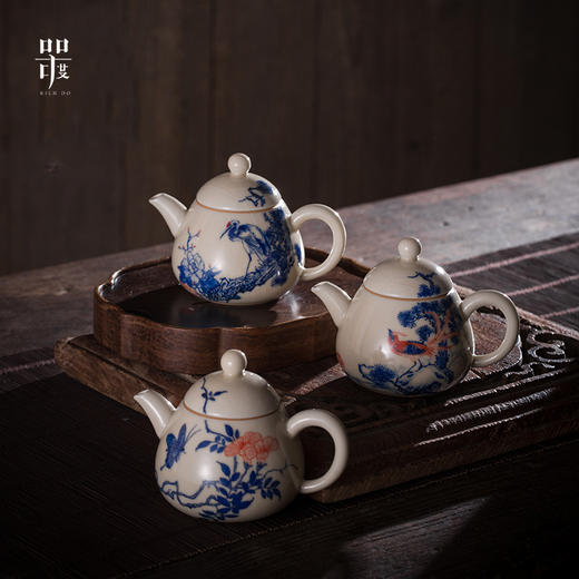 问鼎器度汝窑鹅黄青花梨形壶（松鸟图）（牡丹松鹤）（蝶恋花）（缺货） 商品图0