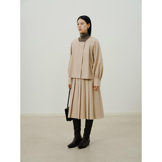 HeyDress宽门襟衬衫女秋季宽松显瘦衬衣百褶裙套装慵懒长袖上衣 商品图0