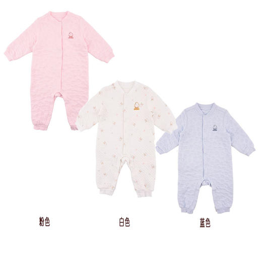 棉果果秋冬季有机棉纱男童女童空气层对开哈衣连体衣连身衣M401722619628 商品图0