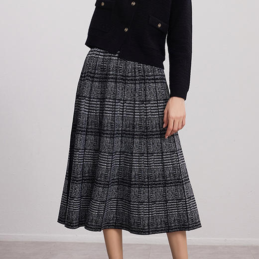 【黑白灰羊毛百褶半裙】24年秋季新品女士100%羊毛时尚百褶A字裙 商品图2