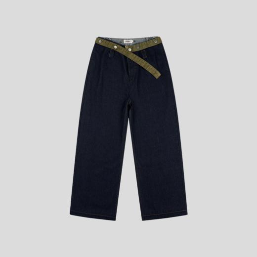 GOODBAI 916 logo绣花腰带可拆水洗撞色直筒牛仔裤 商品图3