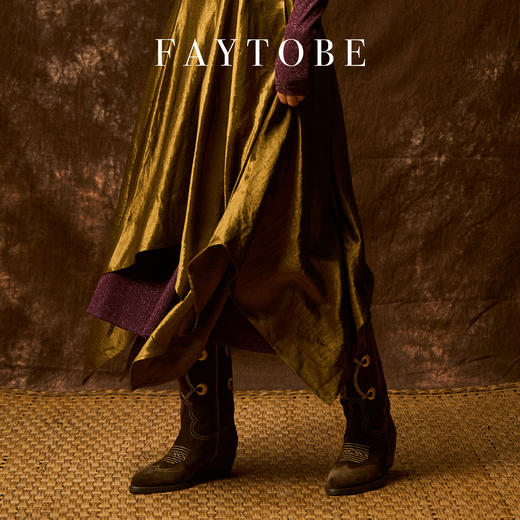 faytobe“月升“彝绣西部靴秋冬新款及膝靴牛皮民族图腾高筒靴 商品图7