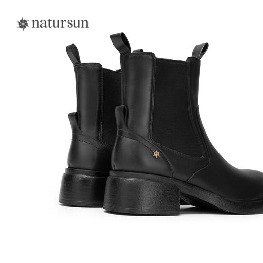 natursun英伦风切尔西靴黑色烟筒靴厚底简约时装短靴女鞋N24567607 商品图3
