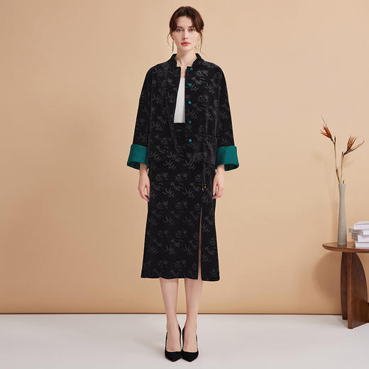 EITIE爱特爱秋季新款时尚复古新中式暗纹撞色拼接外套C2403410 商品图1