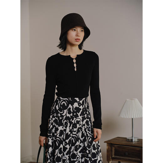 Heydress德国扬子纱羊毛针织衫女秋季法式圆领镂空设计打底衫上衣 商品图2