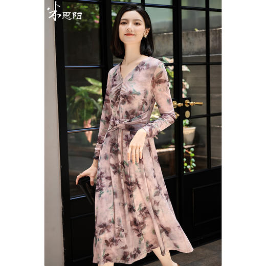 剩S/M 米思阳2026春季新款水墨晕染网纱连衣裙气质垂感显瘦茶歇裙女3705 商品图0