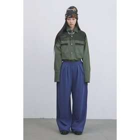 GOODBAI 916 迷彩拼接花边口袋oversize衬衫