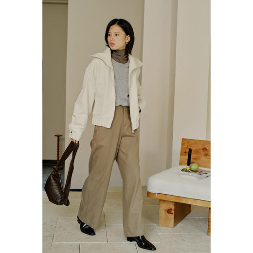 Heydress翻领外套女秋季休闲宽松显瘦通勤短款夹克米白色上衣 商品图3