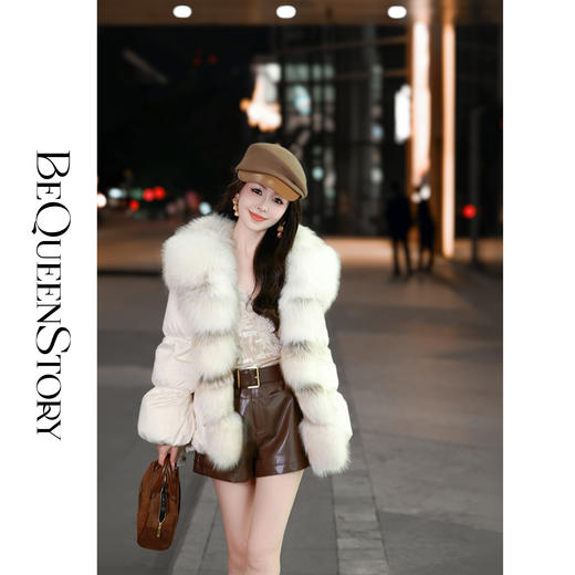BeQueenStory【挪威初雪】气质保暖狐狸毛领冬季短款鹅绒服 商品图3