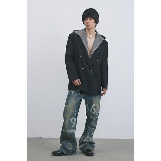 GOODBAI 916 手工翻领双扣oversize毛边西装外套 商品图0