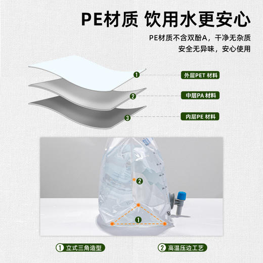 户外折叠水袋 带水龙头8L露营水袋 徒步大容量食用级便携手提储水袋 商品图3